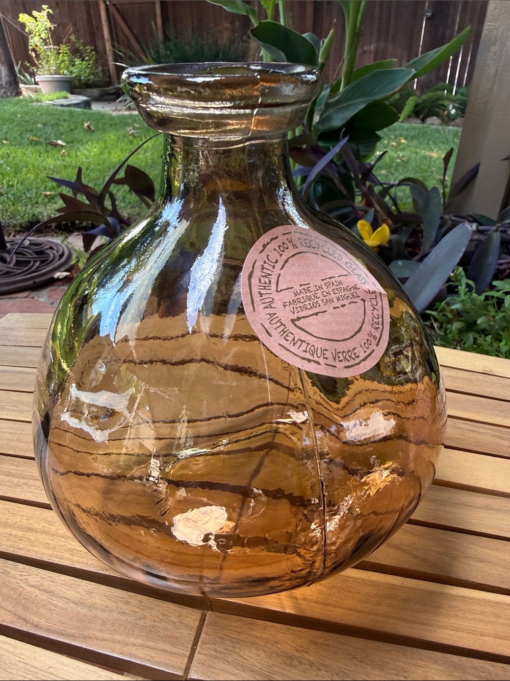 NWT Authentic 100% Recycled Glass Free Form Bubble Vase, Amber/Light Brown